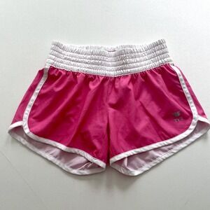 TYR Shorts Women's Small Pink Warm Up Running Lined White Trim Gym Logo Athletic